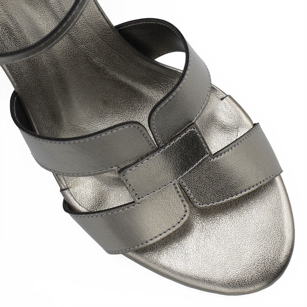 Sandália  H Zatta Salto Bloco Aya Chumbo Prata 9