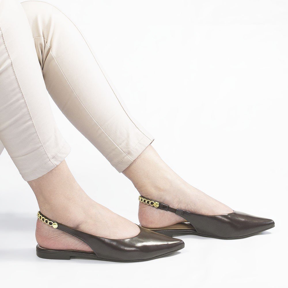 Sapatilha Zatta Slingback Bico Fino Dalila  Marrom