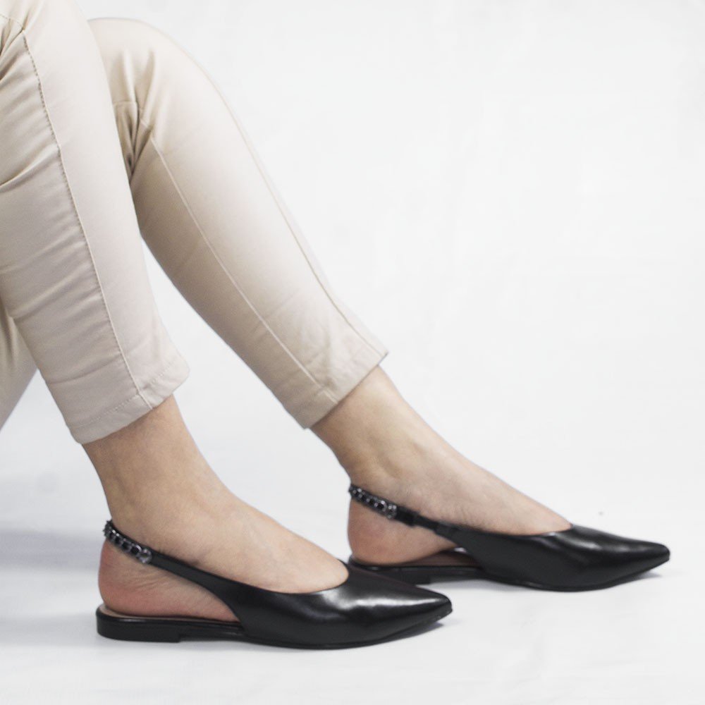 Sapatilha Zatta Slingback Bico Fino Dalila  Preto