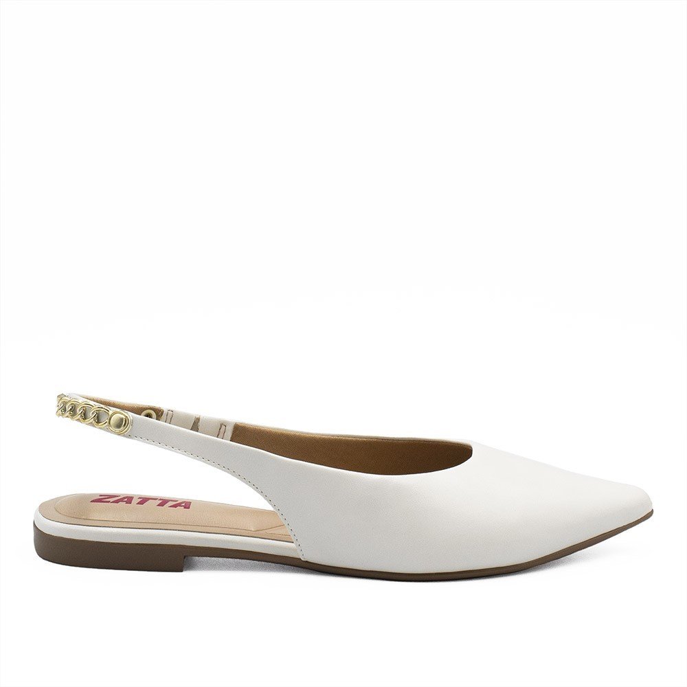 Sapatilha Zatta Slingback Bico Fino Dalila  Off White Branco 2