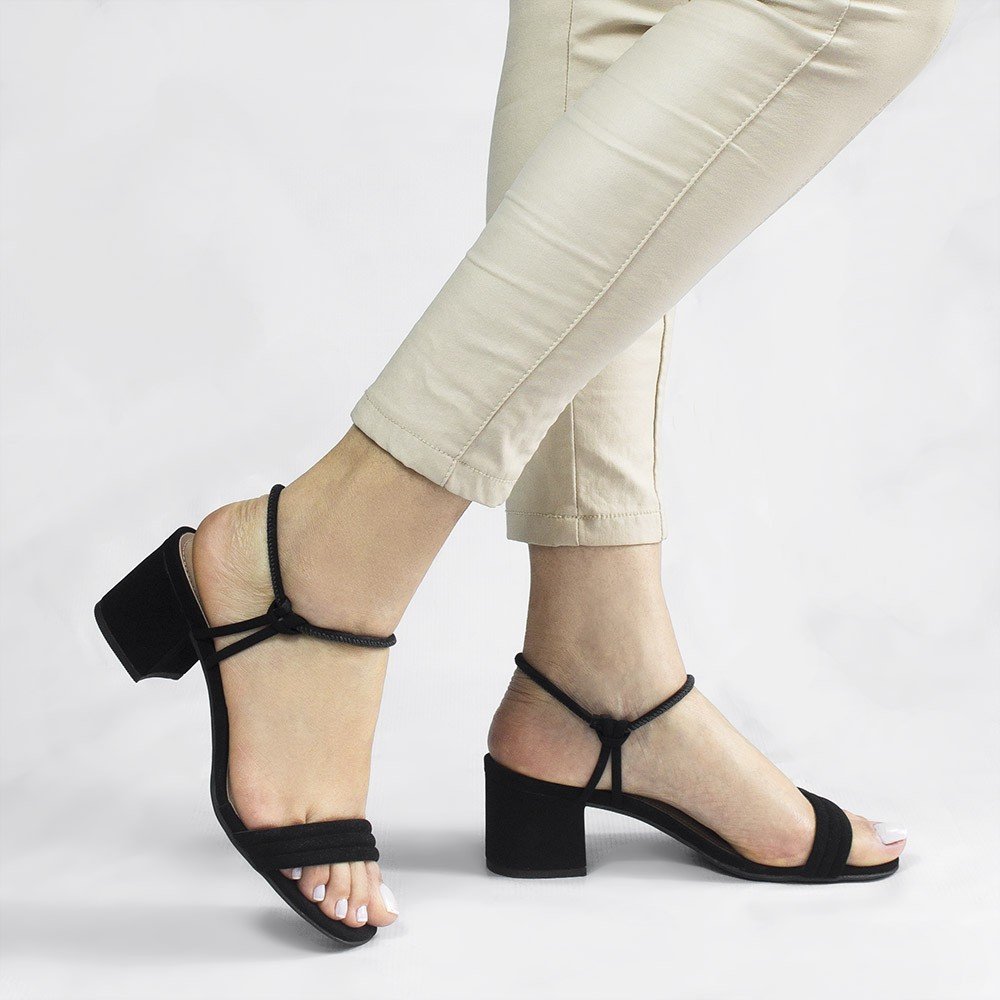 Sandália Salto Bloco Ines Preto Nobuck Preto 1