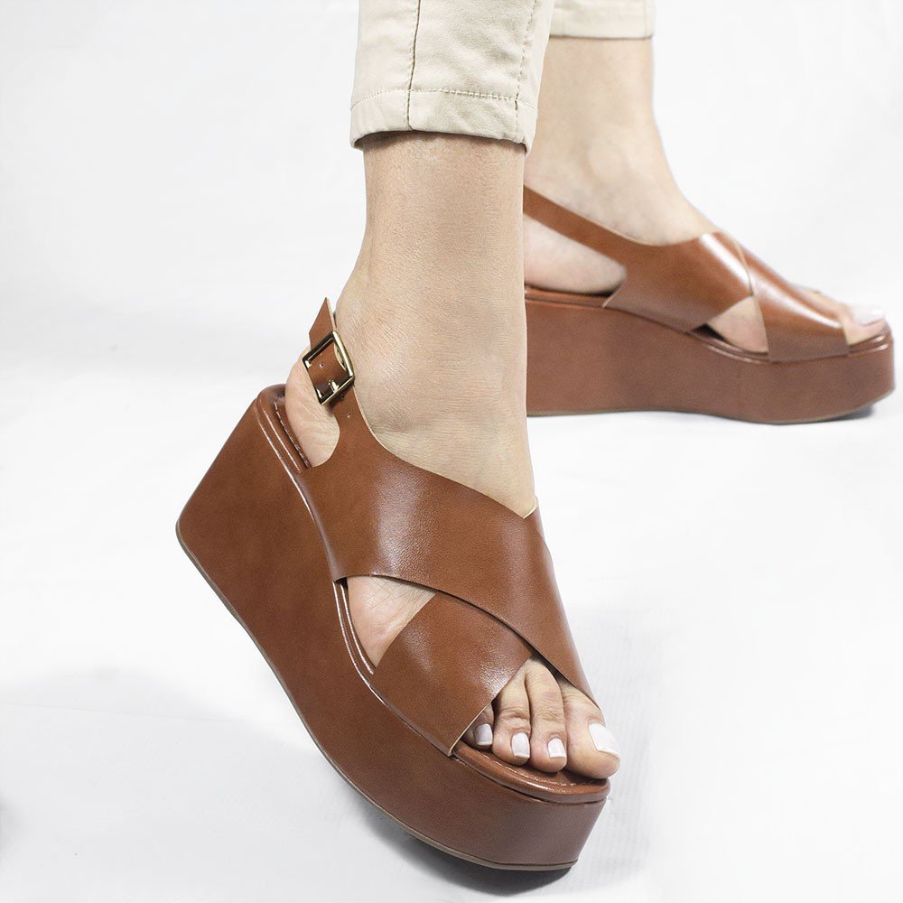 Sandália Anabela Ilana Caramelo Marrom 1