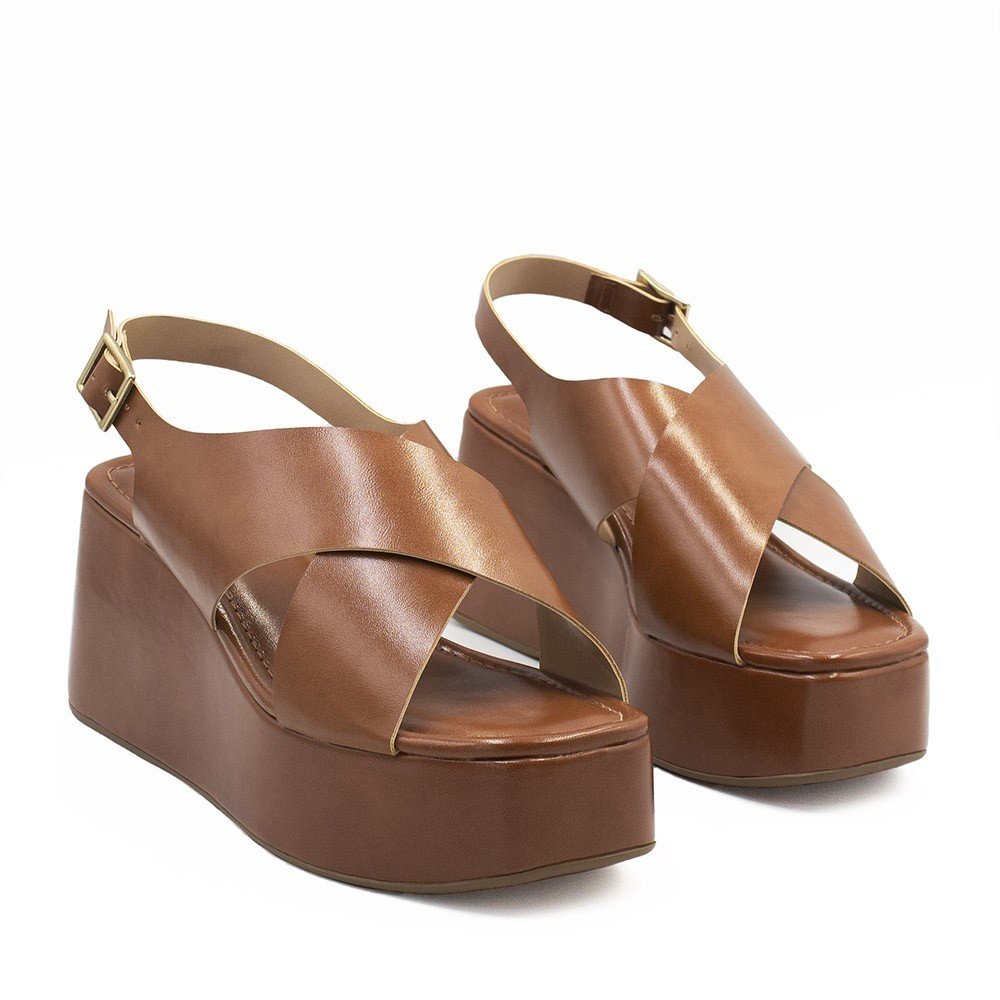 Sandália Anabela Ilana Caramelo Marrom 5