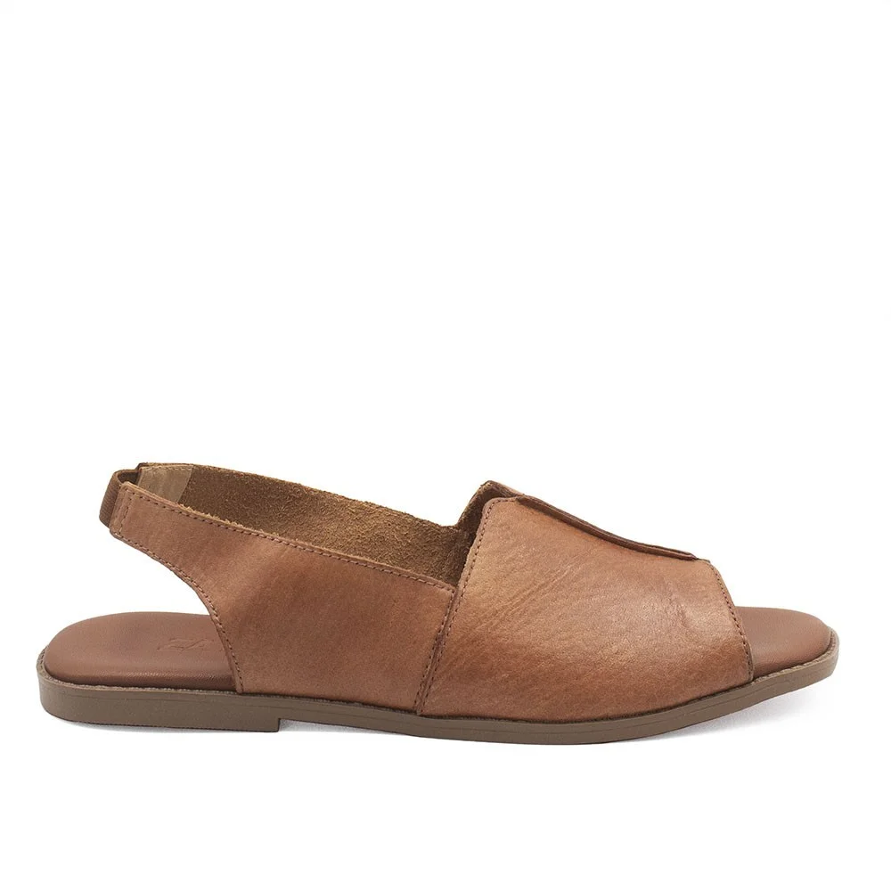 Sandália Rasteira Bx Couro Fechada Francisca Caramelo Marrom 2