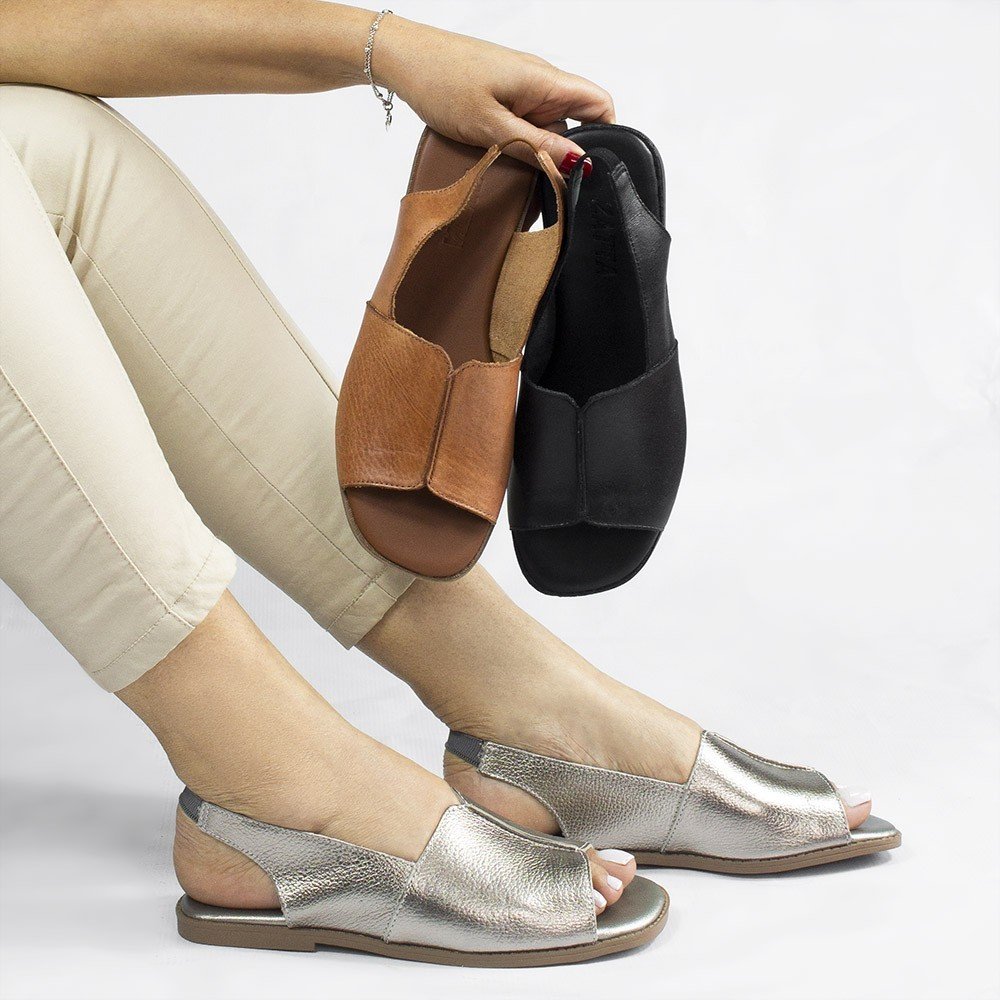 Sandália Rasteira Bx Couro Fechada Francisca Caramelo Marrom 6