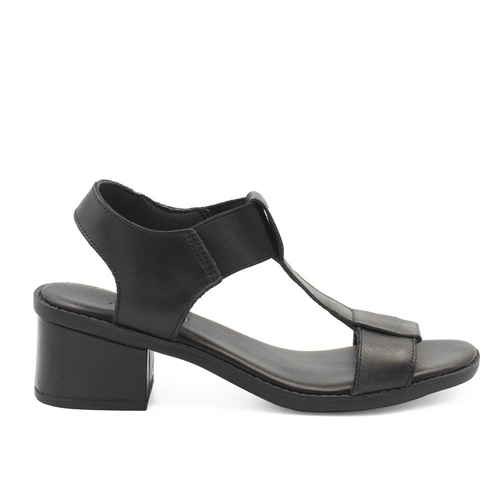 Sandália Salto Bloco Elástico Couro Pitty Preta Preto 2
