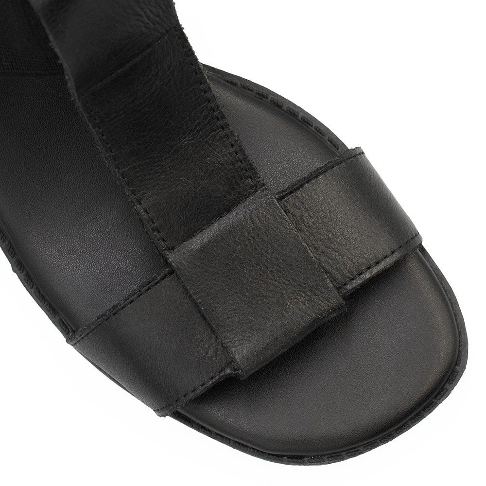 Sandália Salto Bloco Elástico Couro Pitty Preta Preto 4