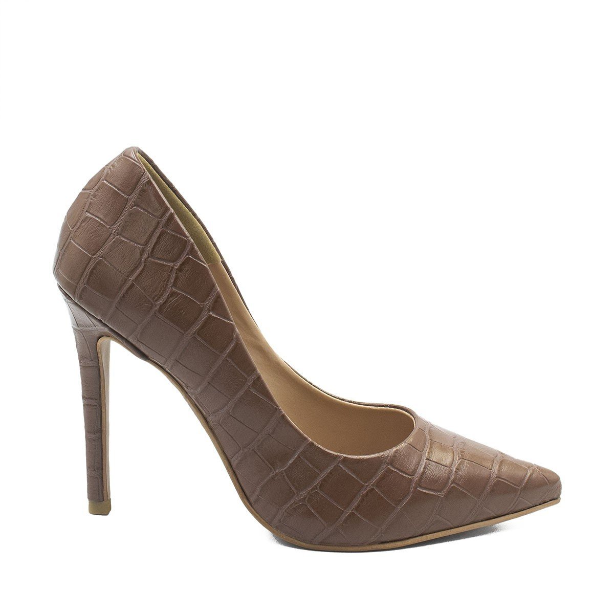 Scarpin Salto Alto Bico Fino Suzy Croco Marrom Marrom 2