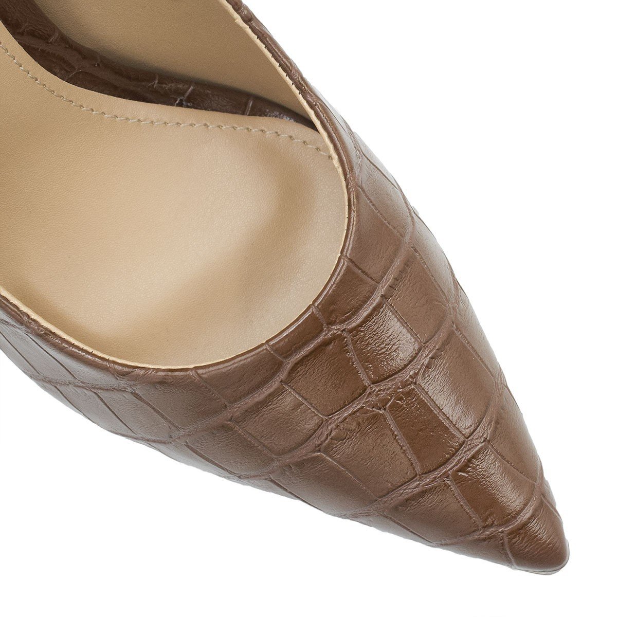 Scarpin Salto Alto Bico Fino Suzy Croco Marrom Marrom 5