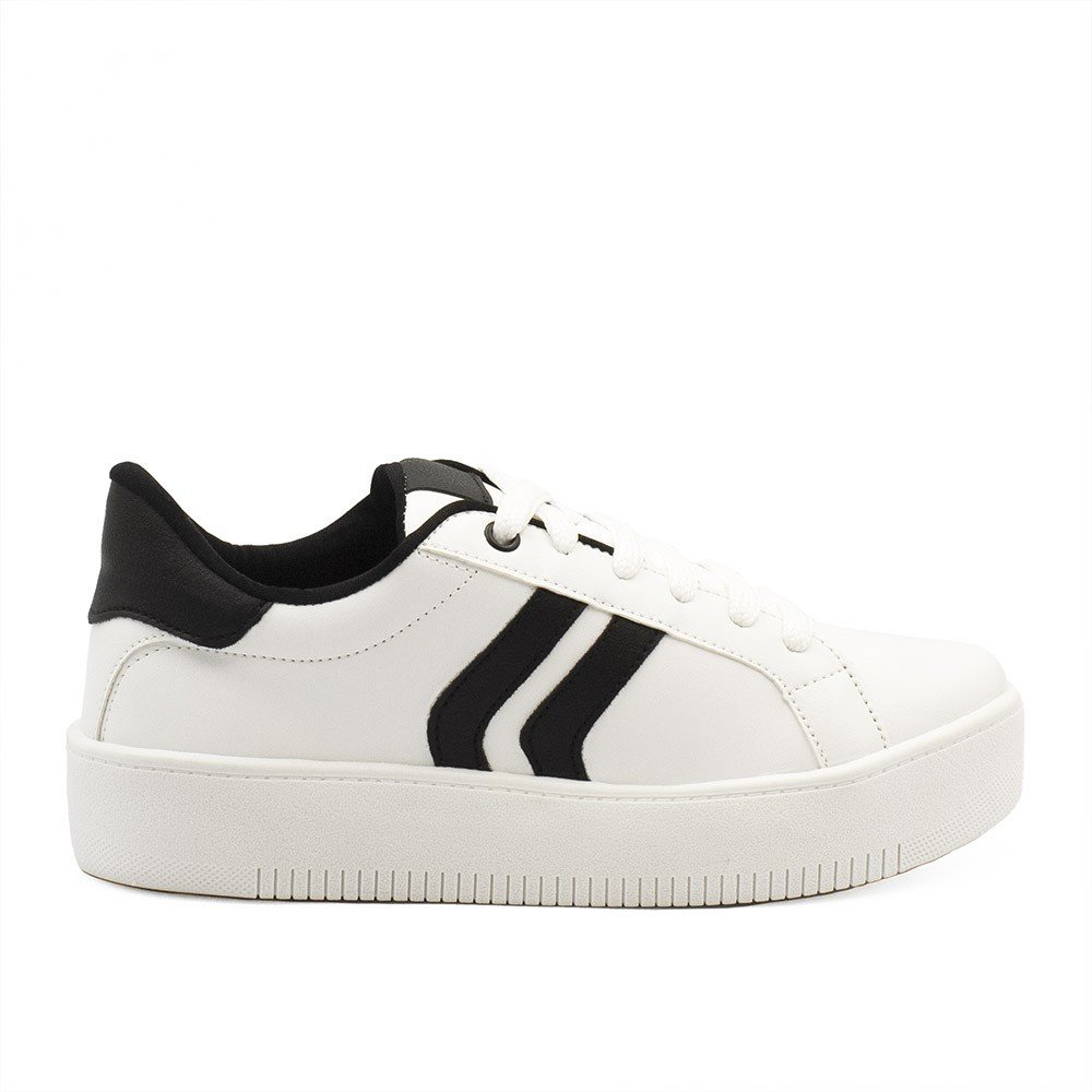 Tênis Zatta Casual  Duas Listras Lateral Lídia Branco Branco/Preto 2