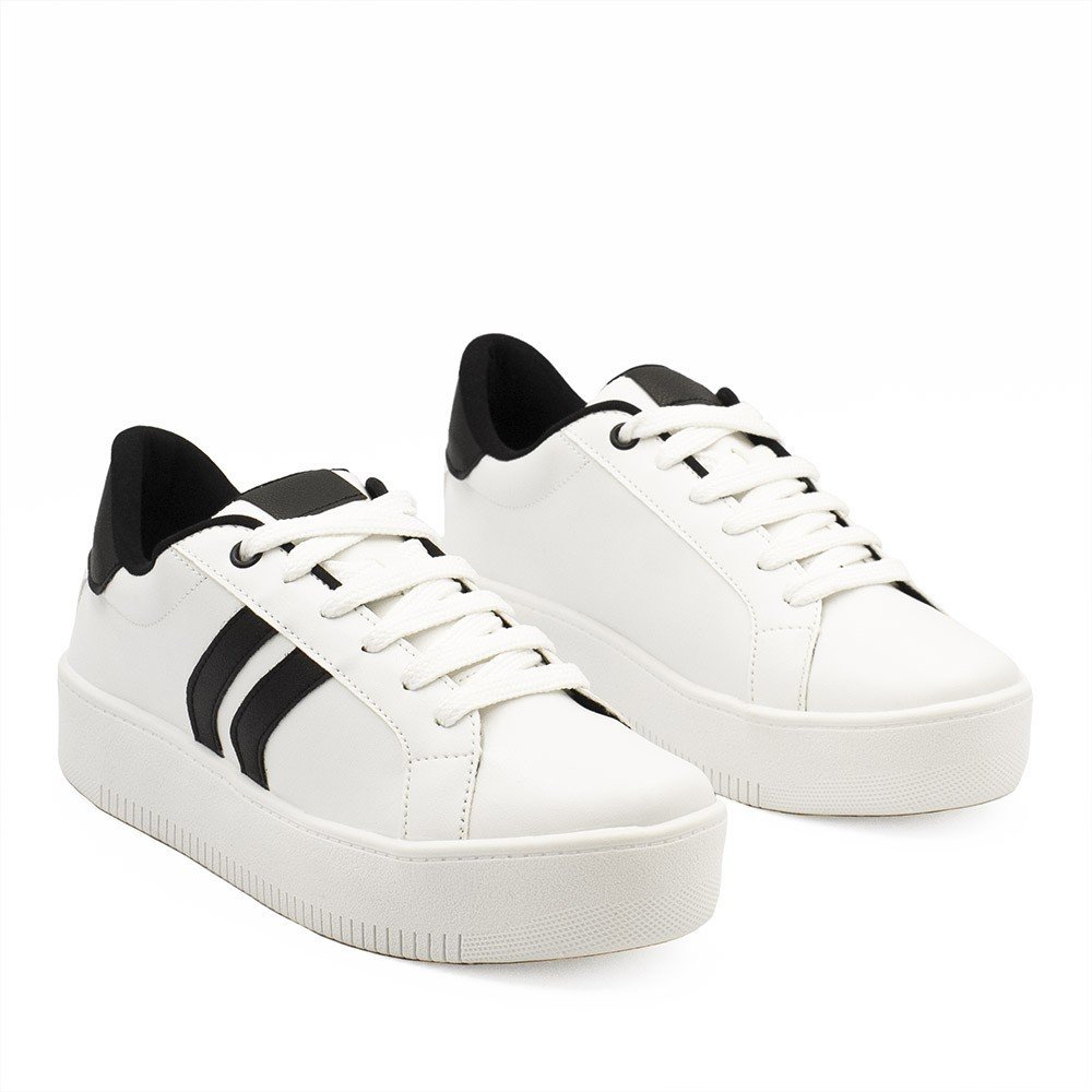 Tênis Zatta Casual  Duas Listras Lateral Lídia Branco Branco/Preto 6