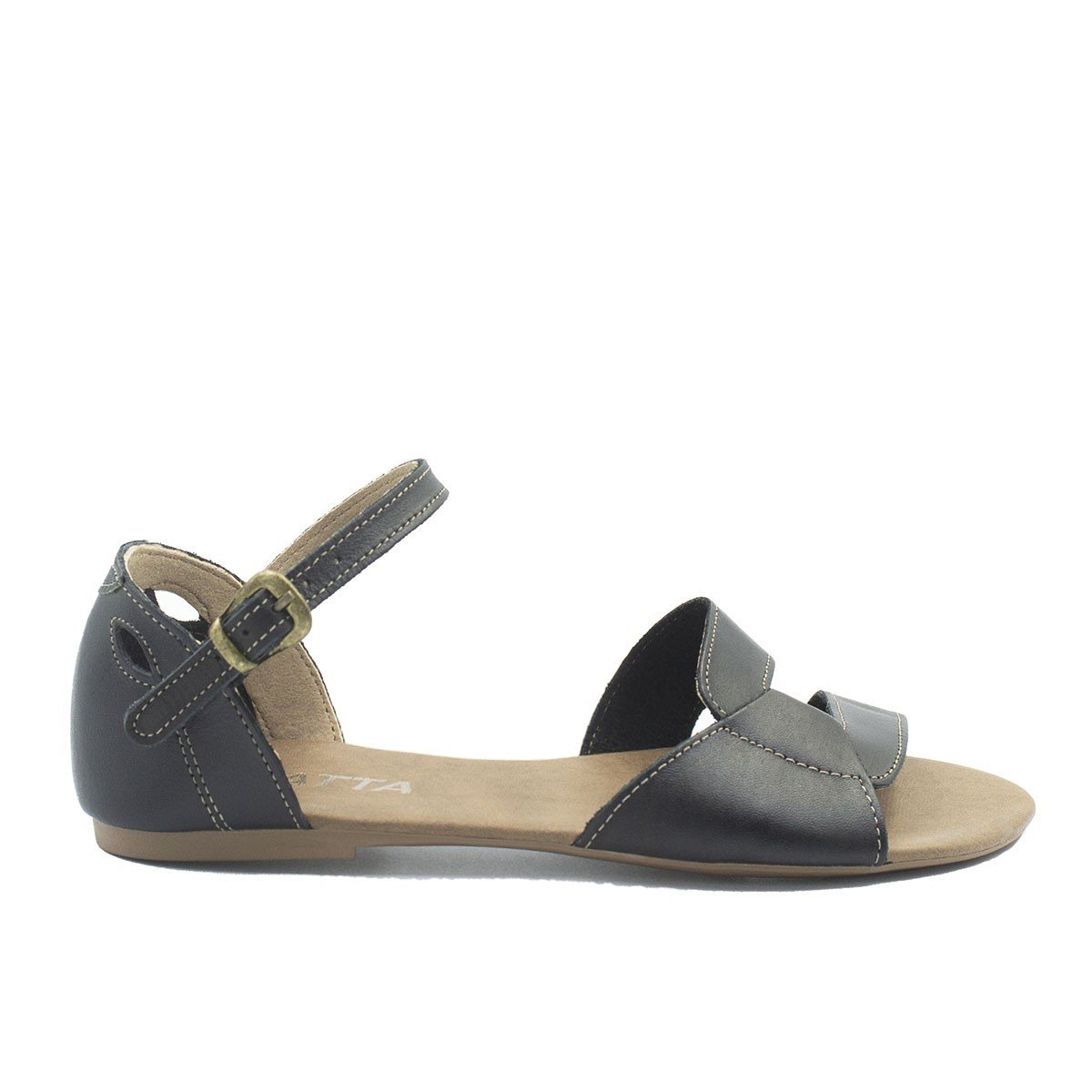 Sandália Zatta Rasteira Flat Couro Mercedes Preta Preto 2