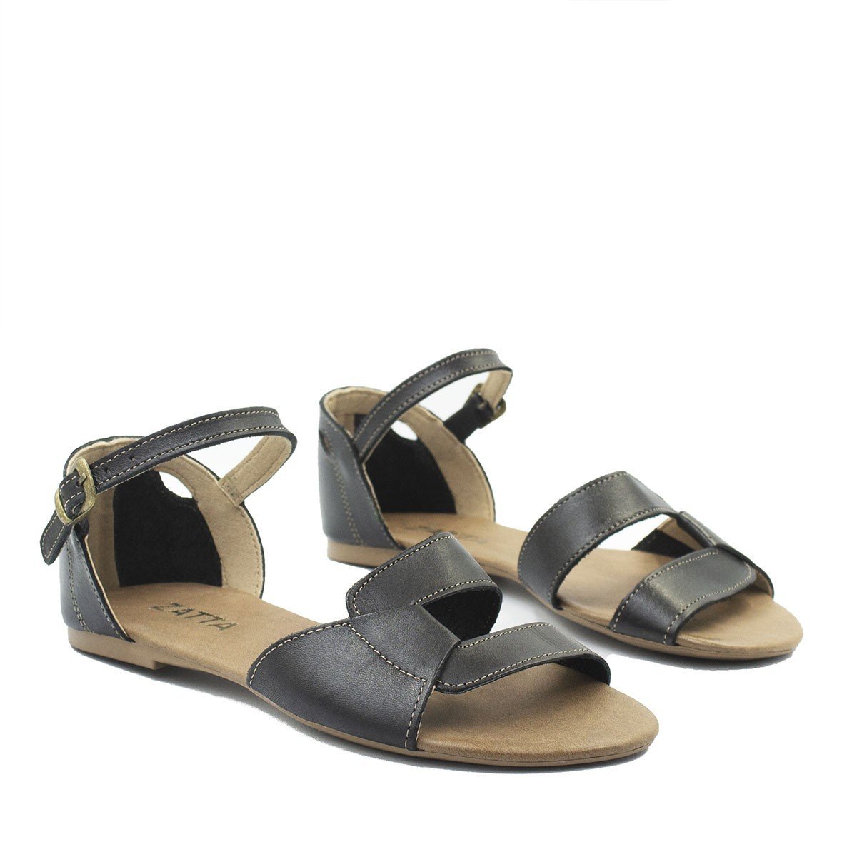 Sandália Zatta Rasteira Flat Couro Mercedes Preta Preto 4