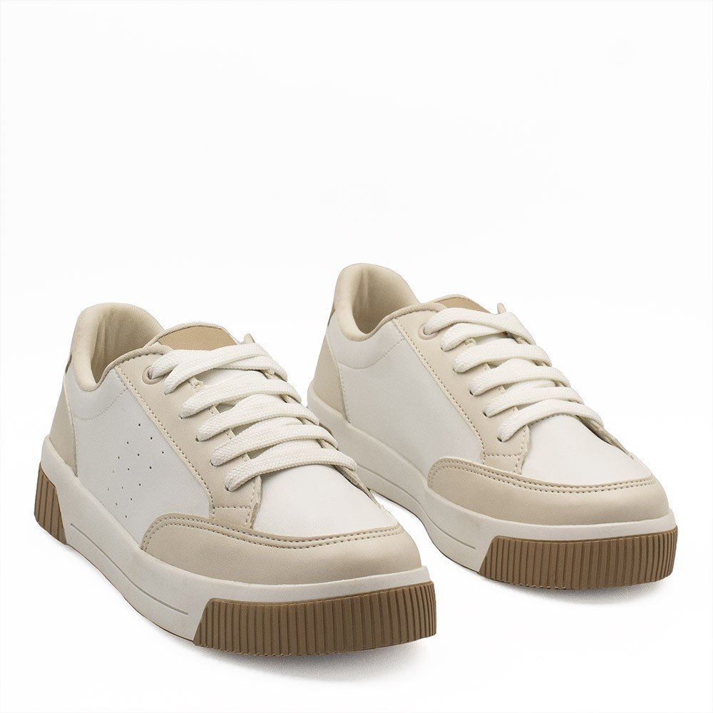 Tênis Zatta Casual Cadarço Bicolor Lamys Branco Branco/Bege 5