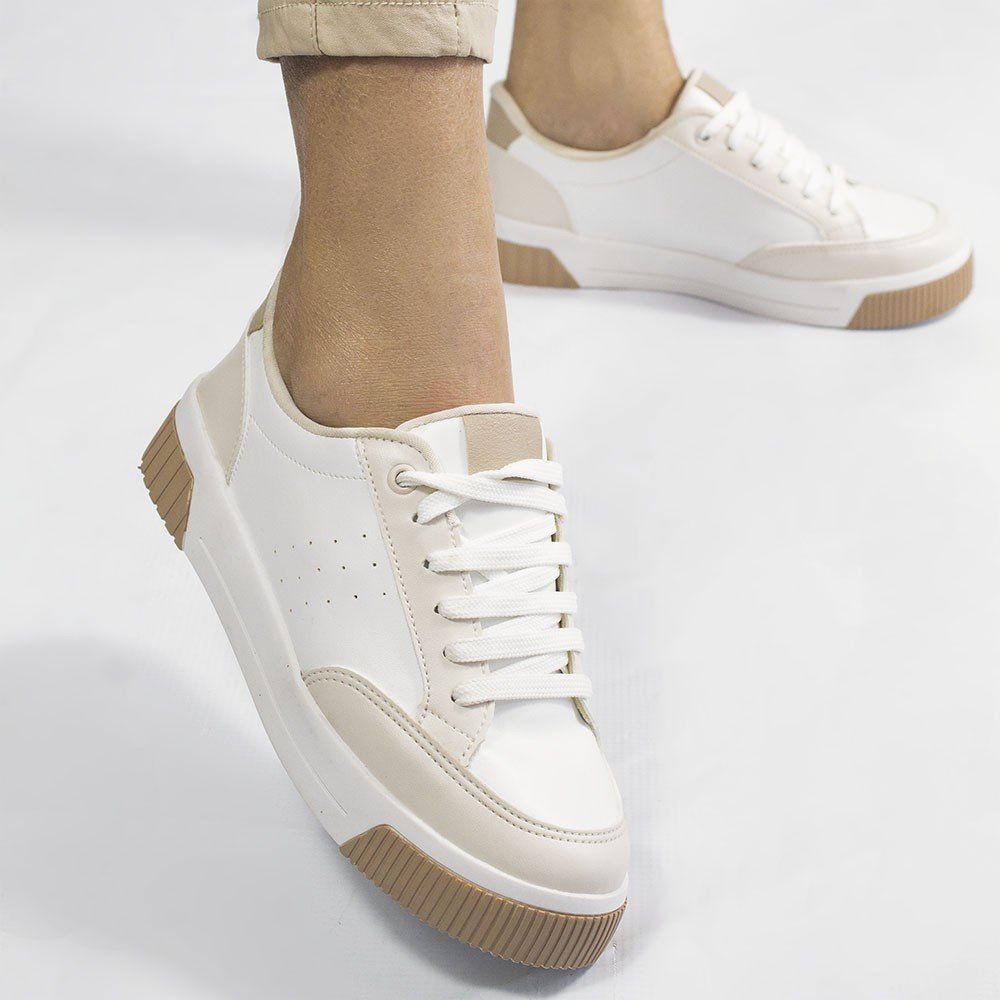 Tênis Zatta Casual Cadarço Bicolor Lamys Branco Branco/Bege 7