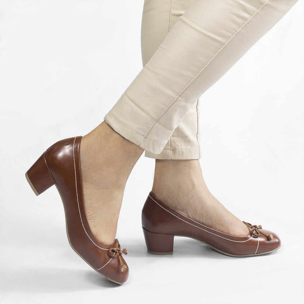 Sapato Zatta Retrô Salto Bloco Laço Rosa Caramelo Marrom 4