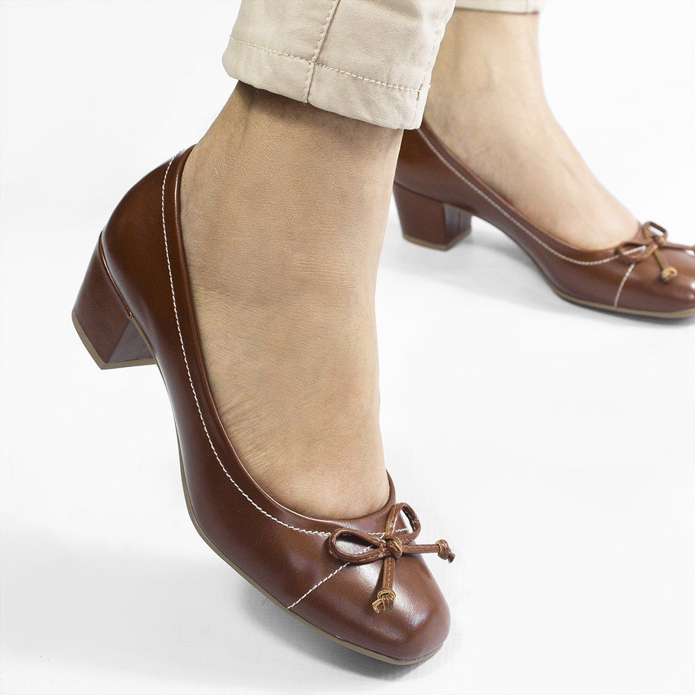 Sapato Zatta Retrô Salto Bloco Laço Rosa Caramelo Marrom 8