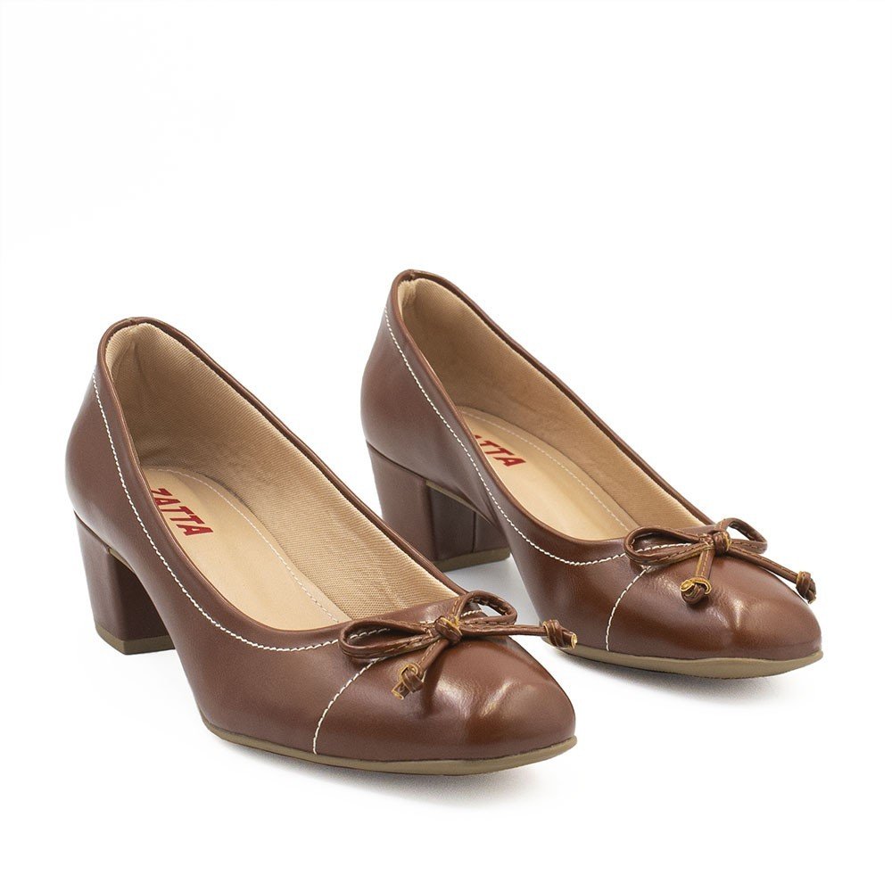 Sapato Zatta Retrô Salto Bloco Laço Rosa Caramelo Marrom 9