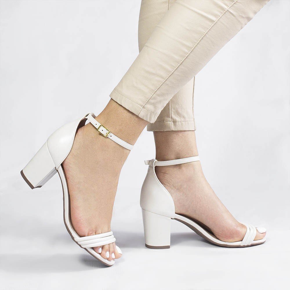 Sandália Salto Bloco Cindy Off White Branco 4