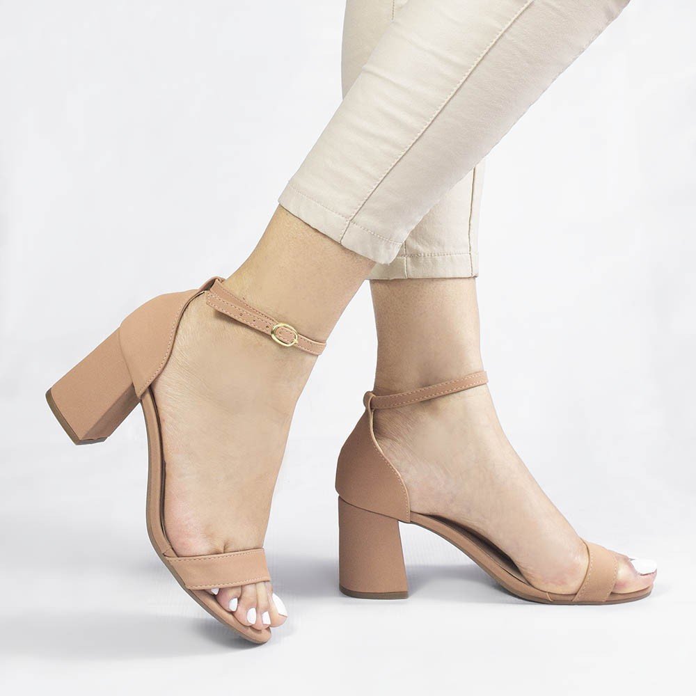 Sandália Zatta Salto Bloco Médio Suzana Nude