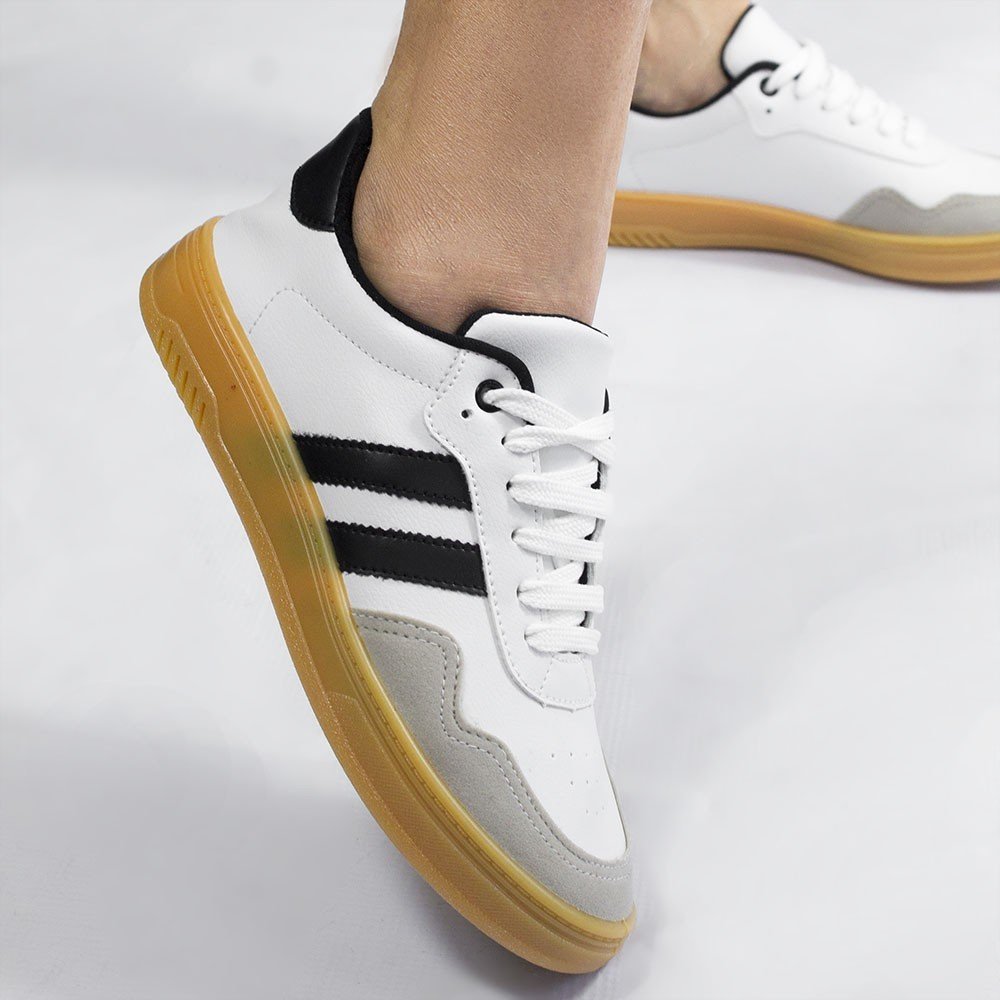 Tenis Zatta Duas Listras Jaqueline Branco Branco/Preto/Cinza 4