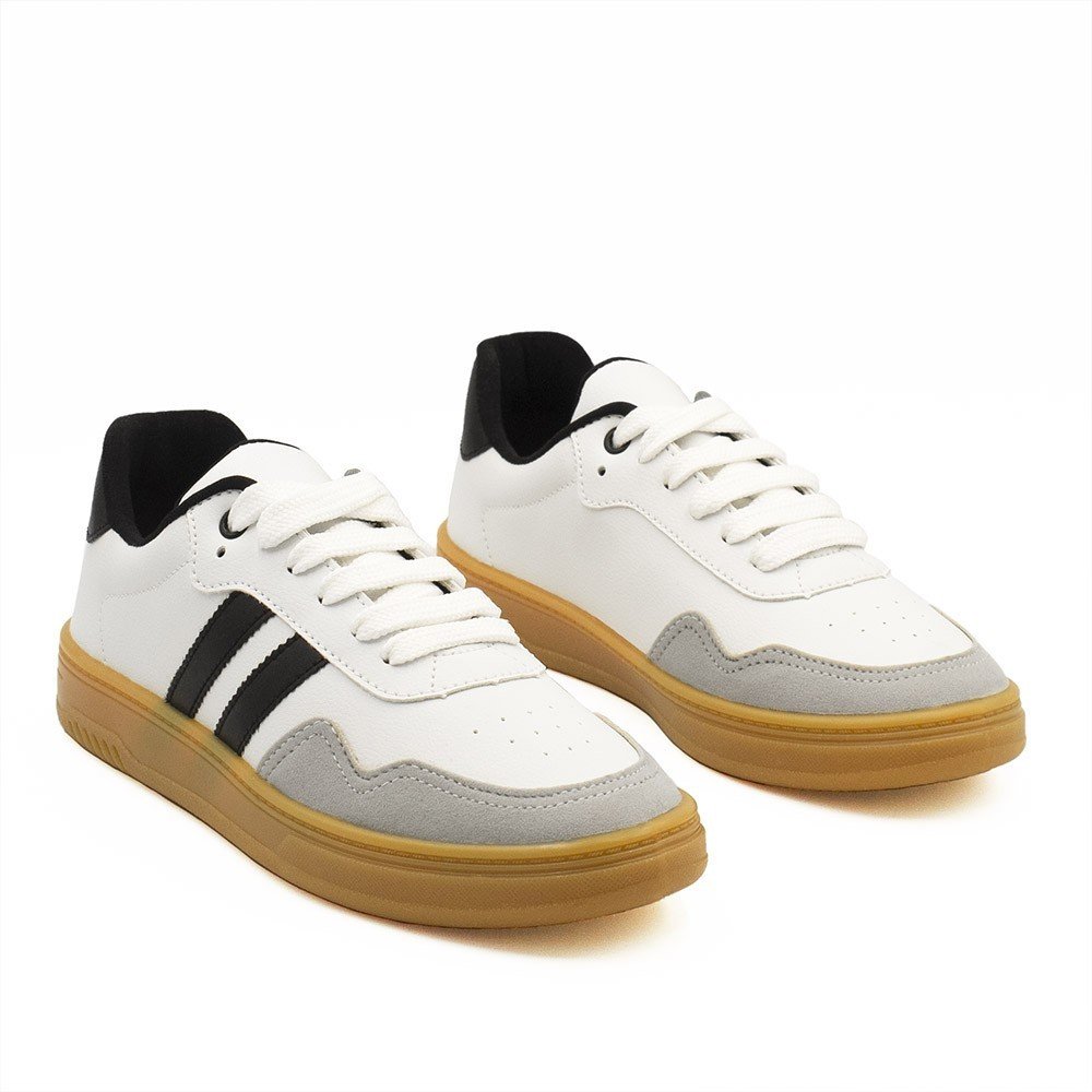 Tenis Zatta Duas Listras Jaqueline Branco Branco/Preto/Cinza 5