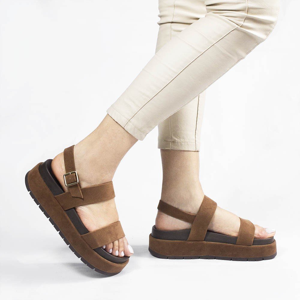 Papete Zatta  Flat Tiras Camurça Isa Caramelo Marrom 2