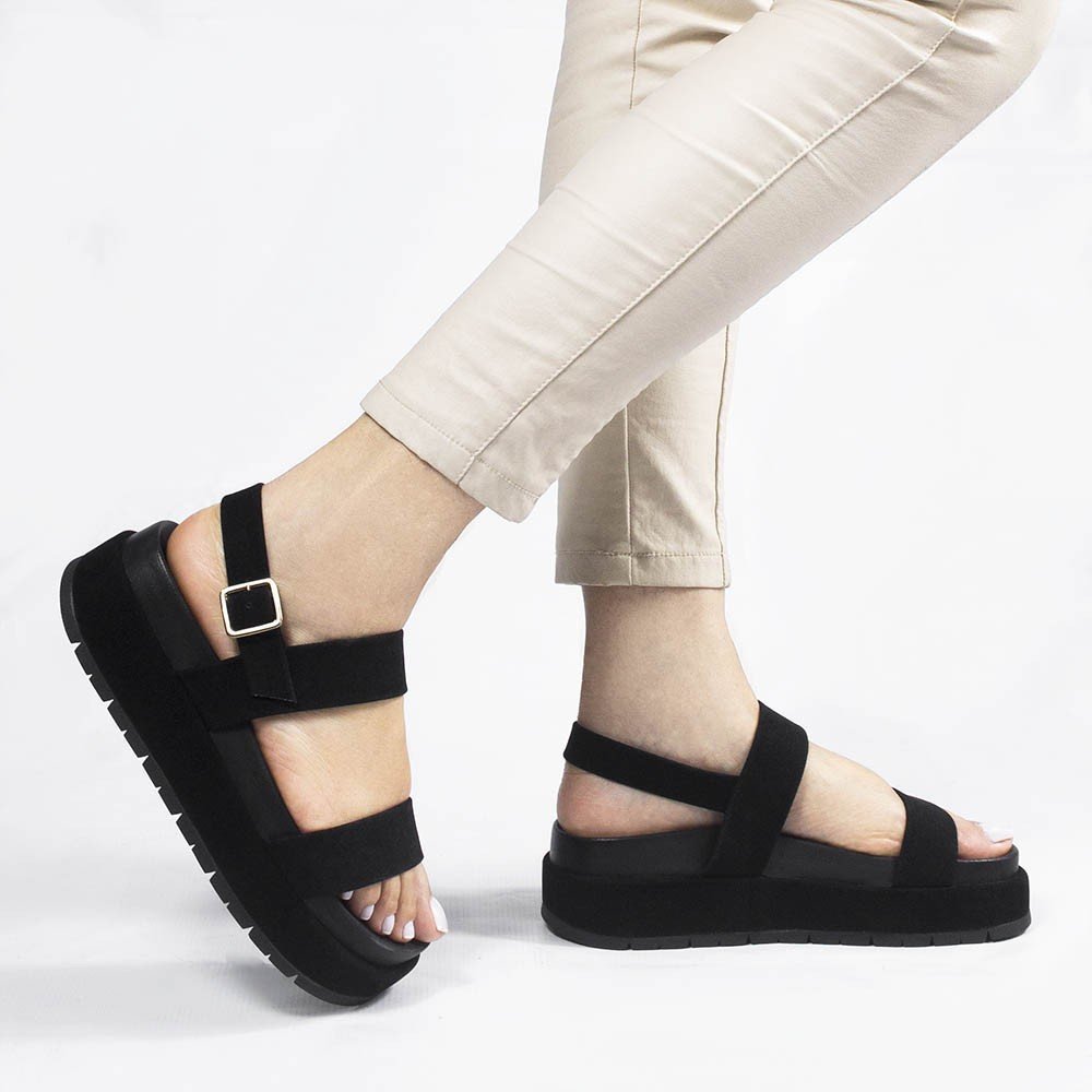 Papete Zatta  Flat Tiras Camurça Isa Preto