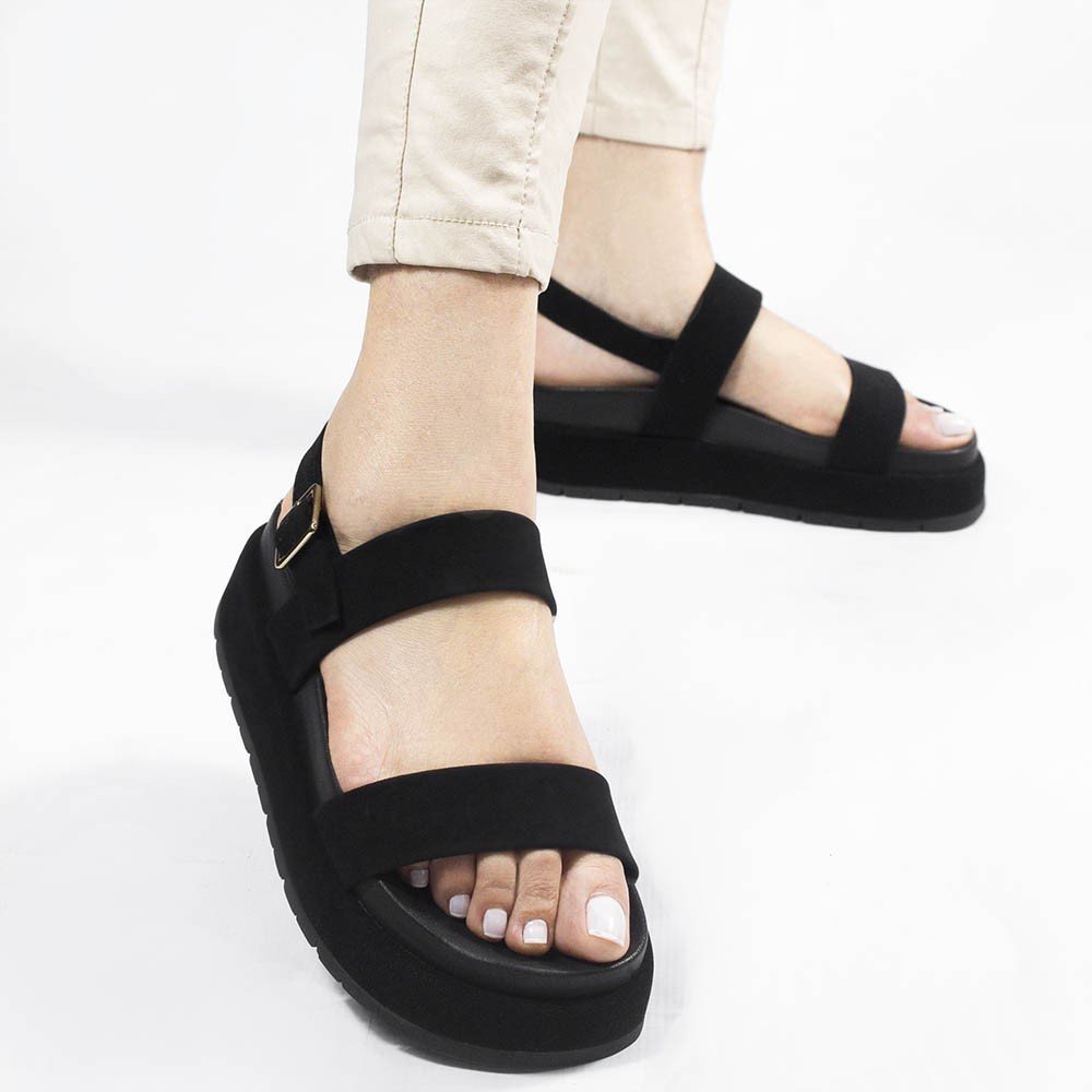 Papete Zatta  Flat Tiras Camurça Isa Preto Preto 3