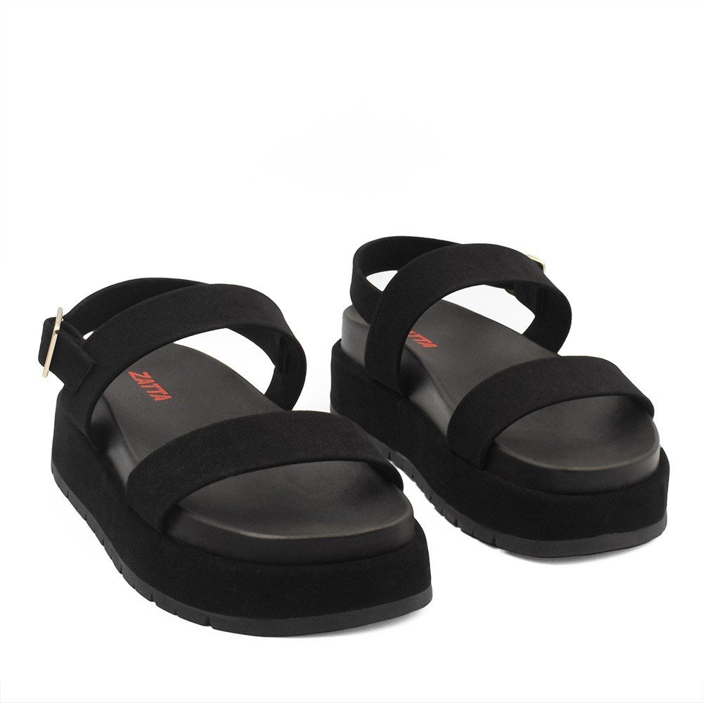 Papete Zatta  Flat Tiras Camurça Isa Preto Preto 4