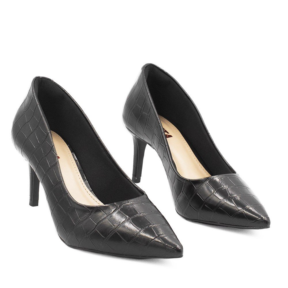 Scarpin Salto Baixo Bico Fino Lolita Preto Croco Preto 4