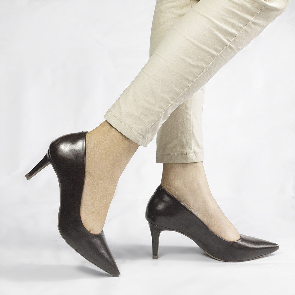 Scarpin Salto Baixo Bico Fino Lolita Preto Croco Preto 6