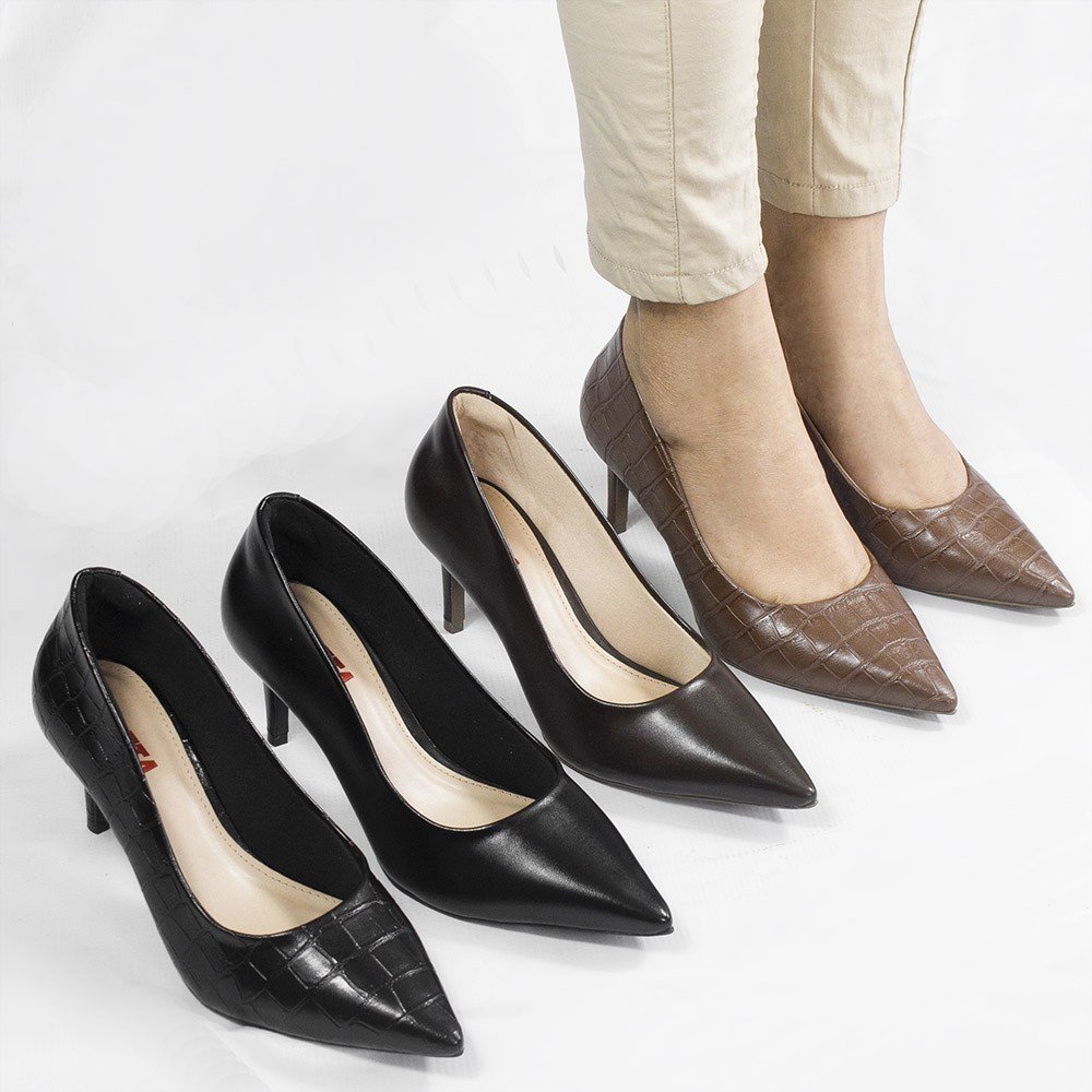 Scarpin Salto Baixo Bico Fino Lolita Preto Croco Preto 9