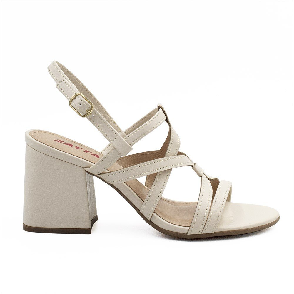 Sandália Zatta Salto Bloco Estela Off White