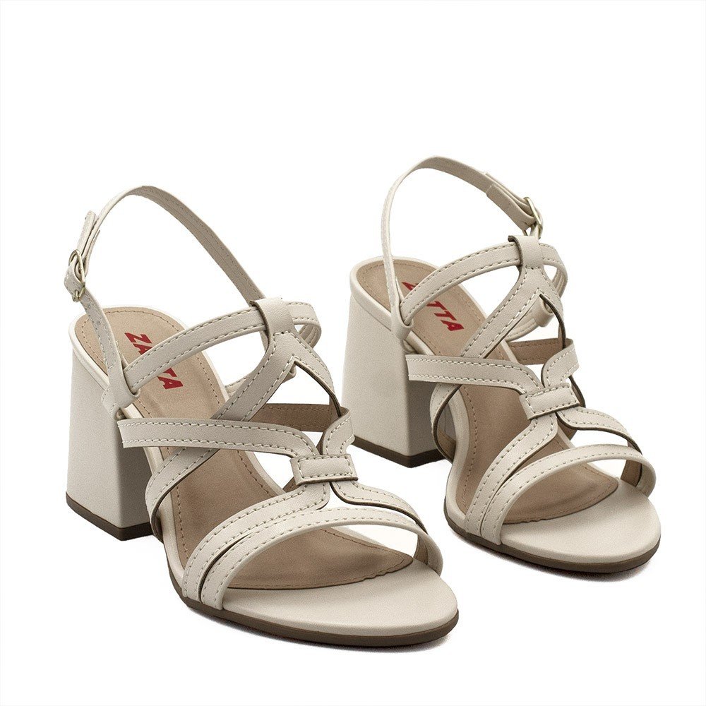 Sandália Zatta Salto Bloco Estela Off White Bege 5