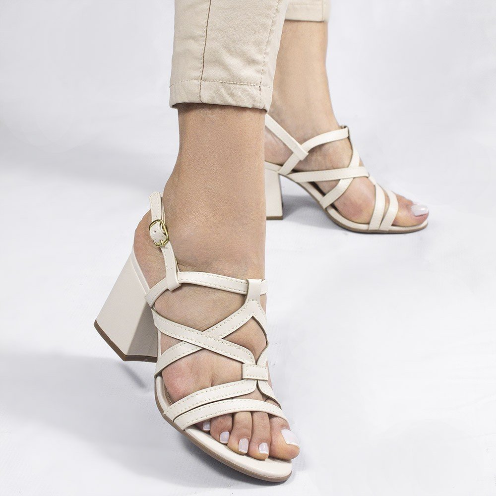 Sandália Zatta Salto Bloco Estela Off White Bege 7