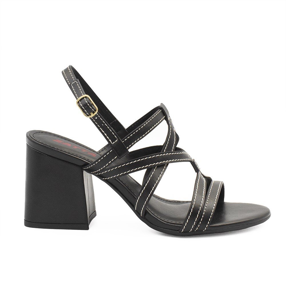 Sandália Salto Bloco Estela Preta Preto 2