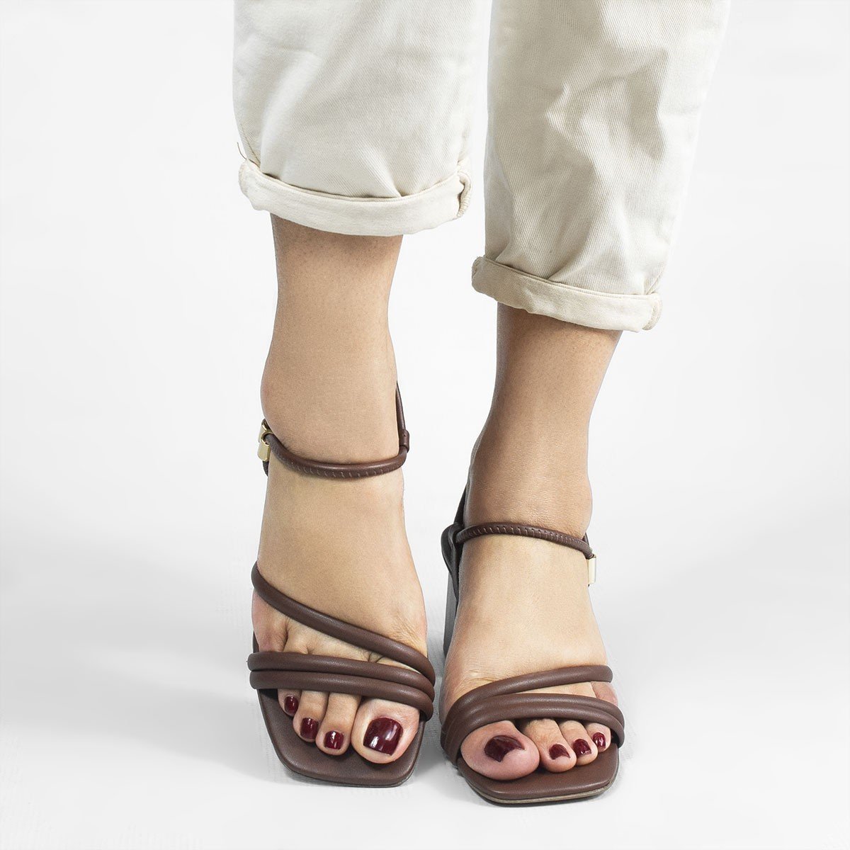 Sandália Salto Sextavado Bloco Margarida Marrom Marrom 3