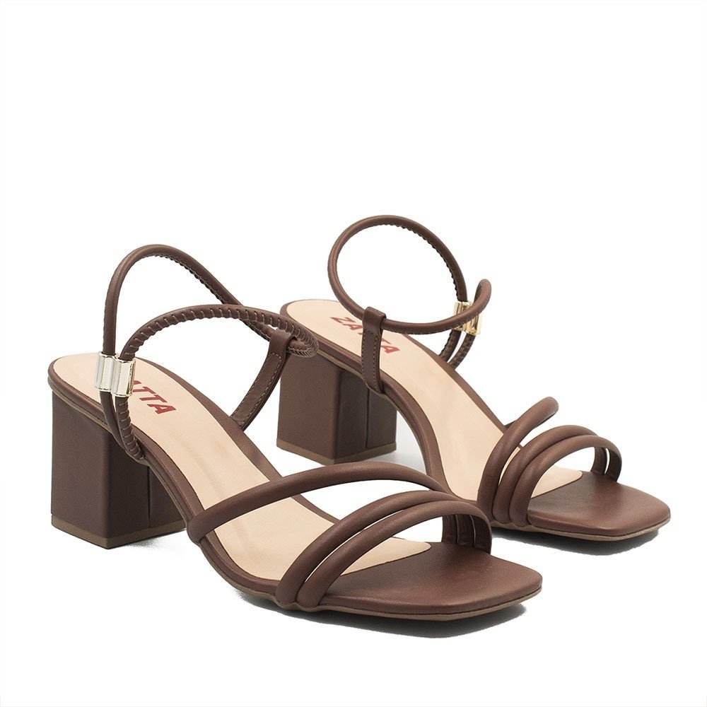 Sandália Salto Sextavado Bloco Margarida Marrom Marrom 5