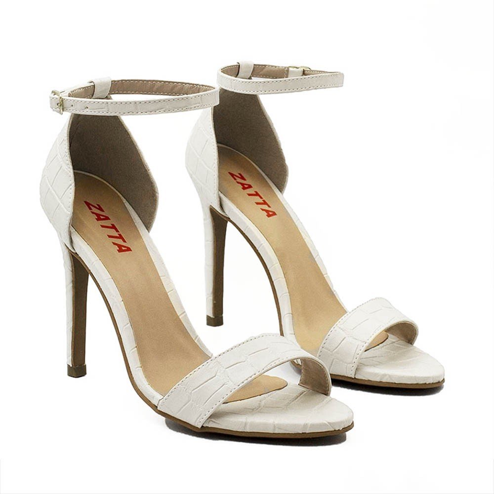 Sandália Zatta Salto Fino Maya Croco Off White Branco 3