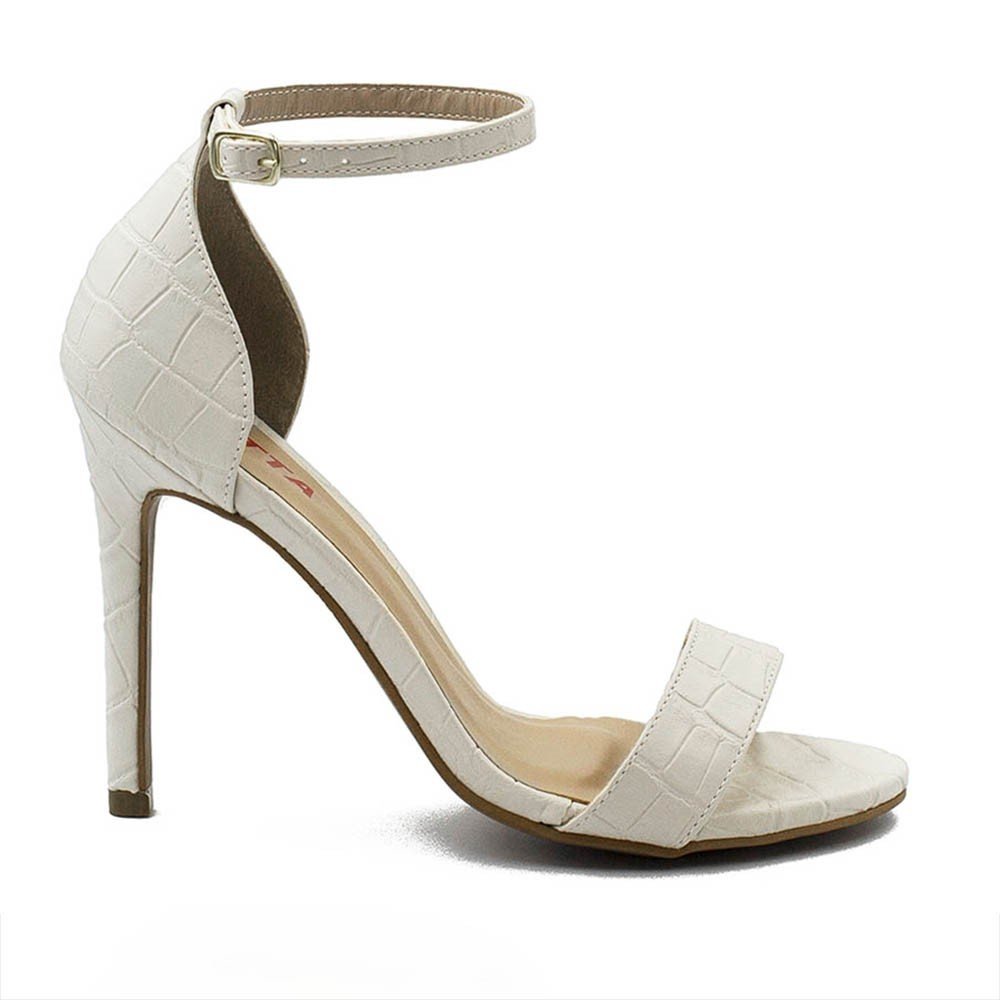 Sandália Zatta Salto Fino Maya Croco Off White Branco 5