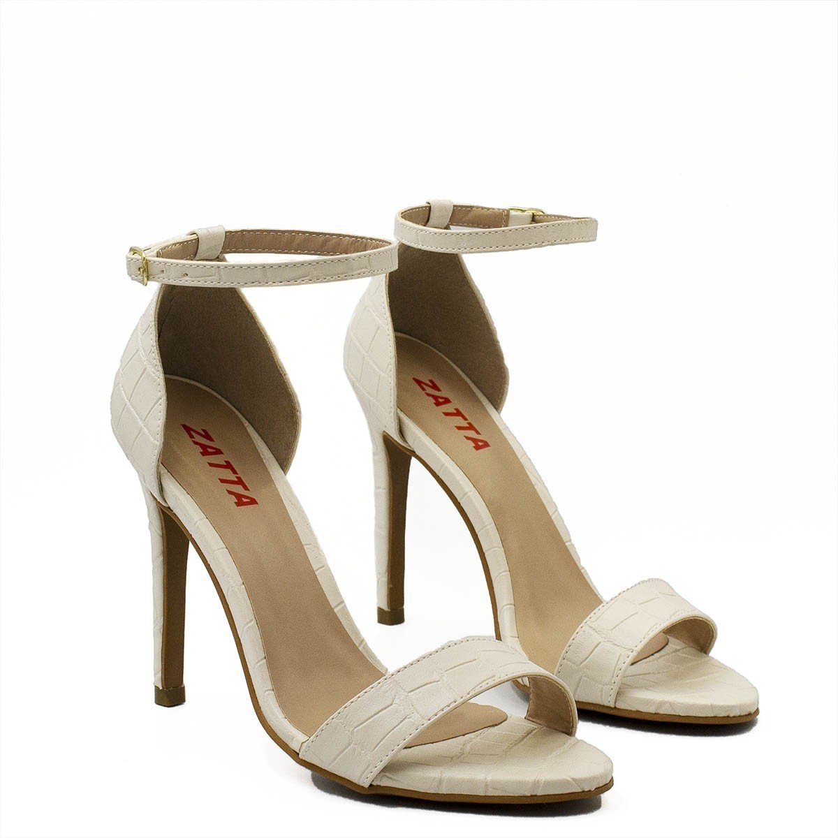 Sandália Zatta Salto Fino Maya Croco Off White Branco 9
