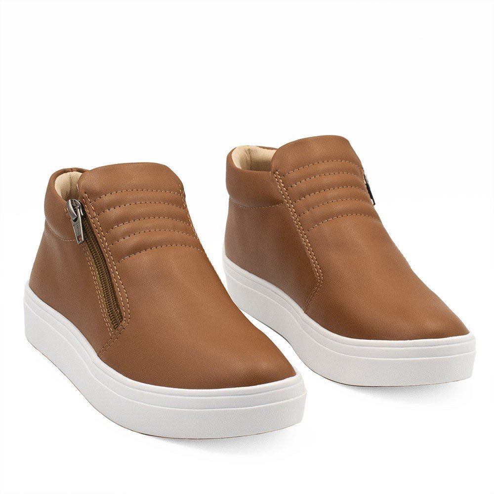 Tênis Boot Feminino com Zíper Lateral Pathy Caramelo Marrom 2