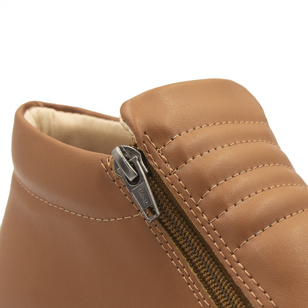 Tênis Boot Feminino com Zíper Lateral Pathy Caramelo Marrom 3