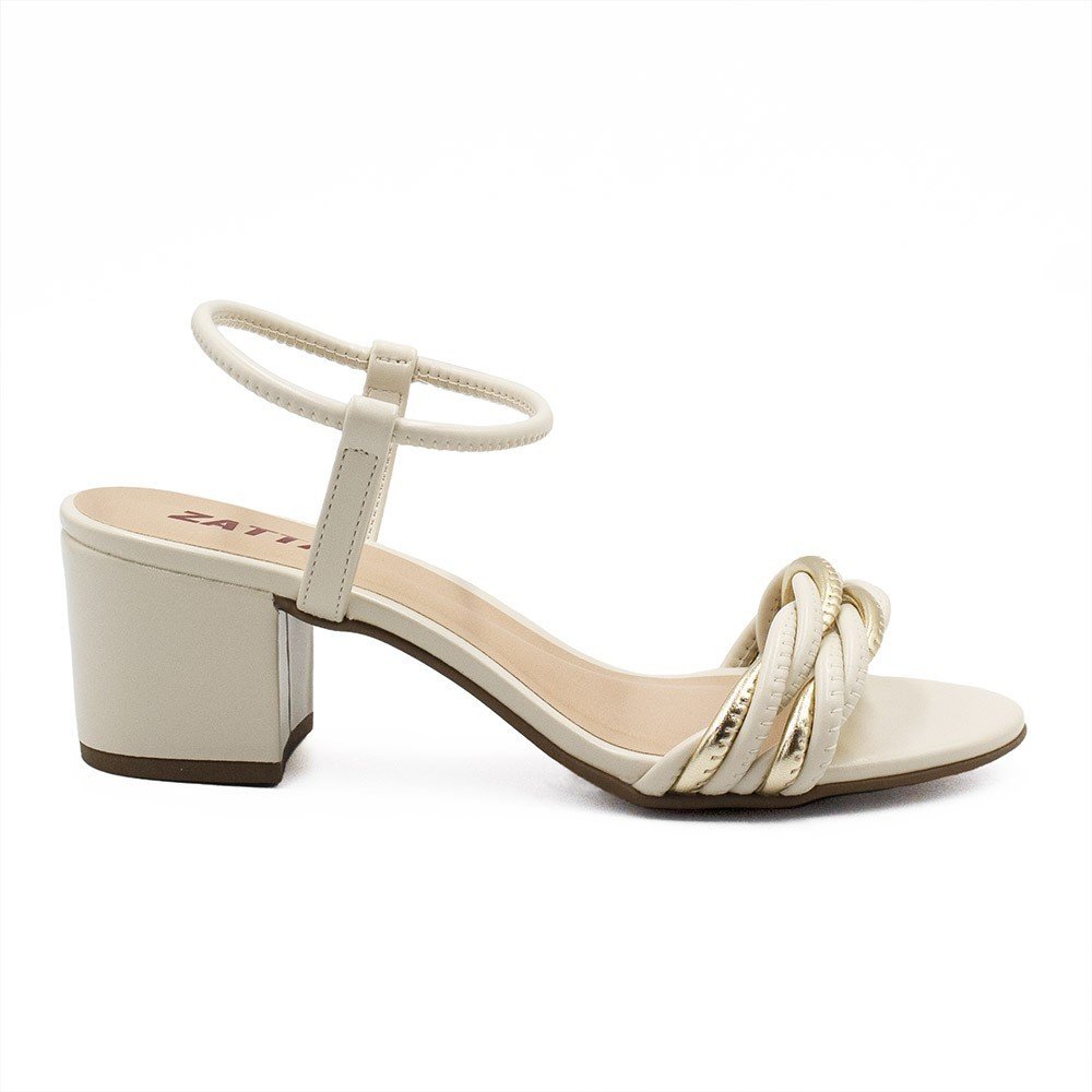 Sandália Zatta Salto Bloco Médio Trançada Paloma Off White Branco 2