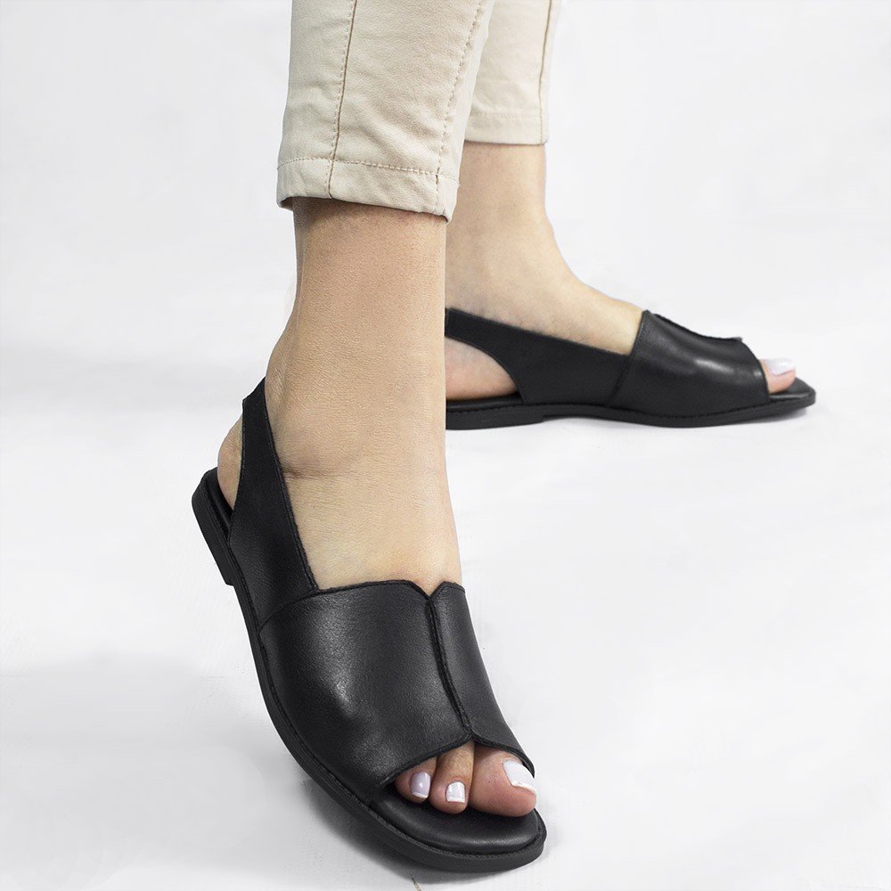 Sandália Rasteira Bx Couro Fechada Francisca Couro Preto Preto 4