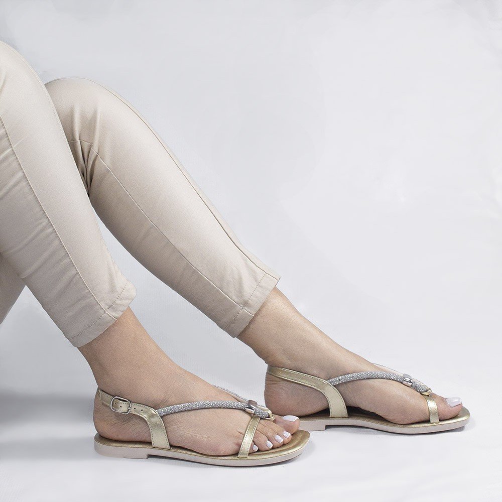 Rasteira Zatta Strass Ajustável Poliana Dourada Dourado 1