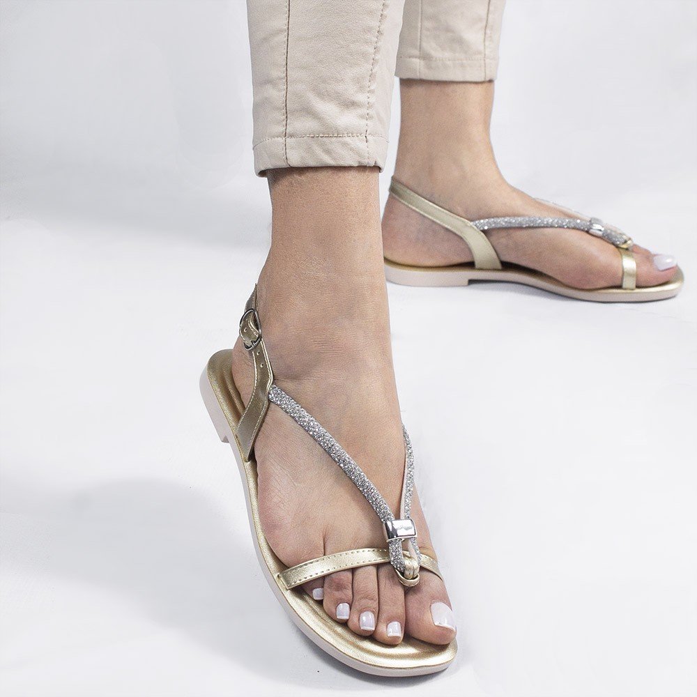 Rasteira Zatta Strass Ajustável Poliana Dourada Dourado 2