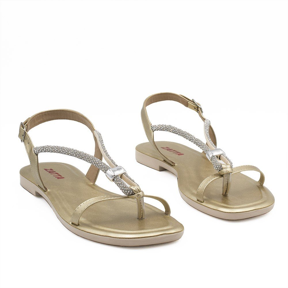 Rasteira Zatta Strass Ajustável Poliana Dourada Dourado 4