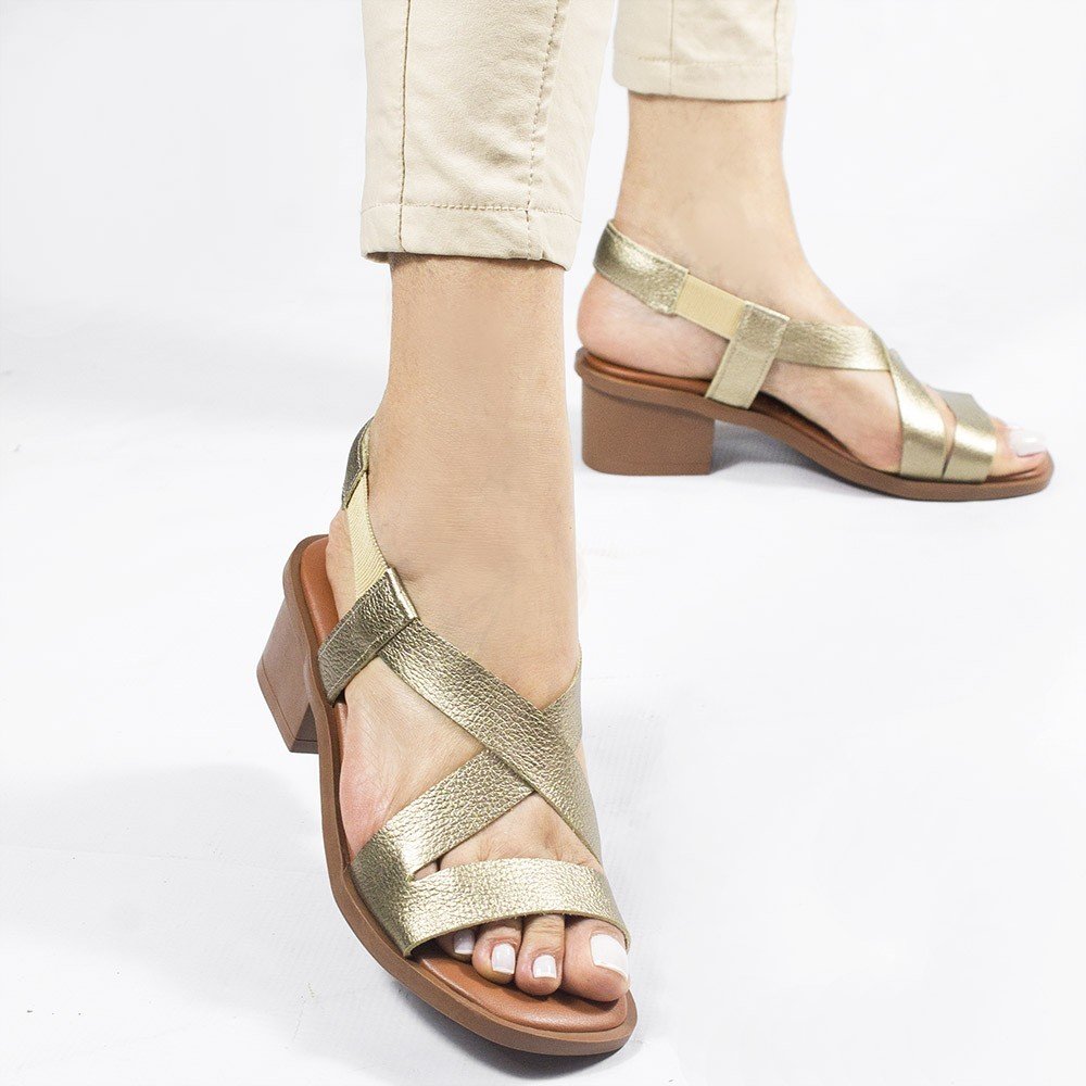 Sandália Zatta Cruzada Couro Eloah Dourado Dourado 4